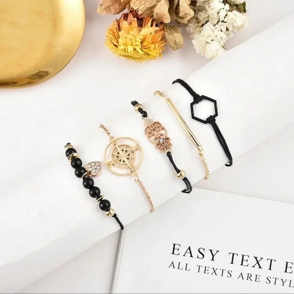 5 piece Black & Gold Beaded Bracelet Set - Picture 4 of 4